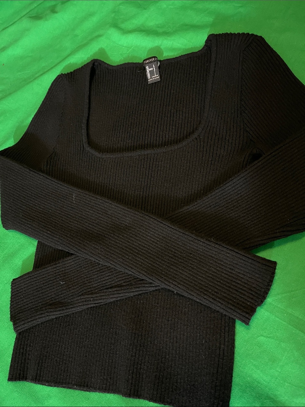 Forever 21 Black Ribbed Scoop-Neck Long-Sleeve Sweater